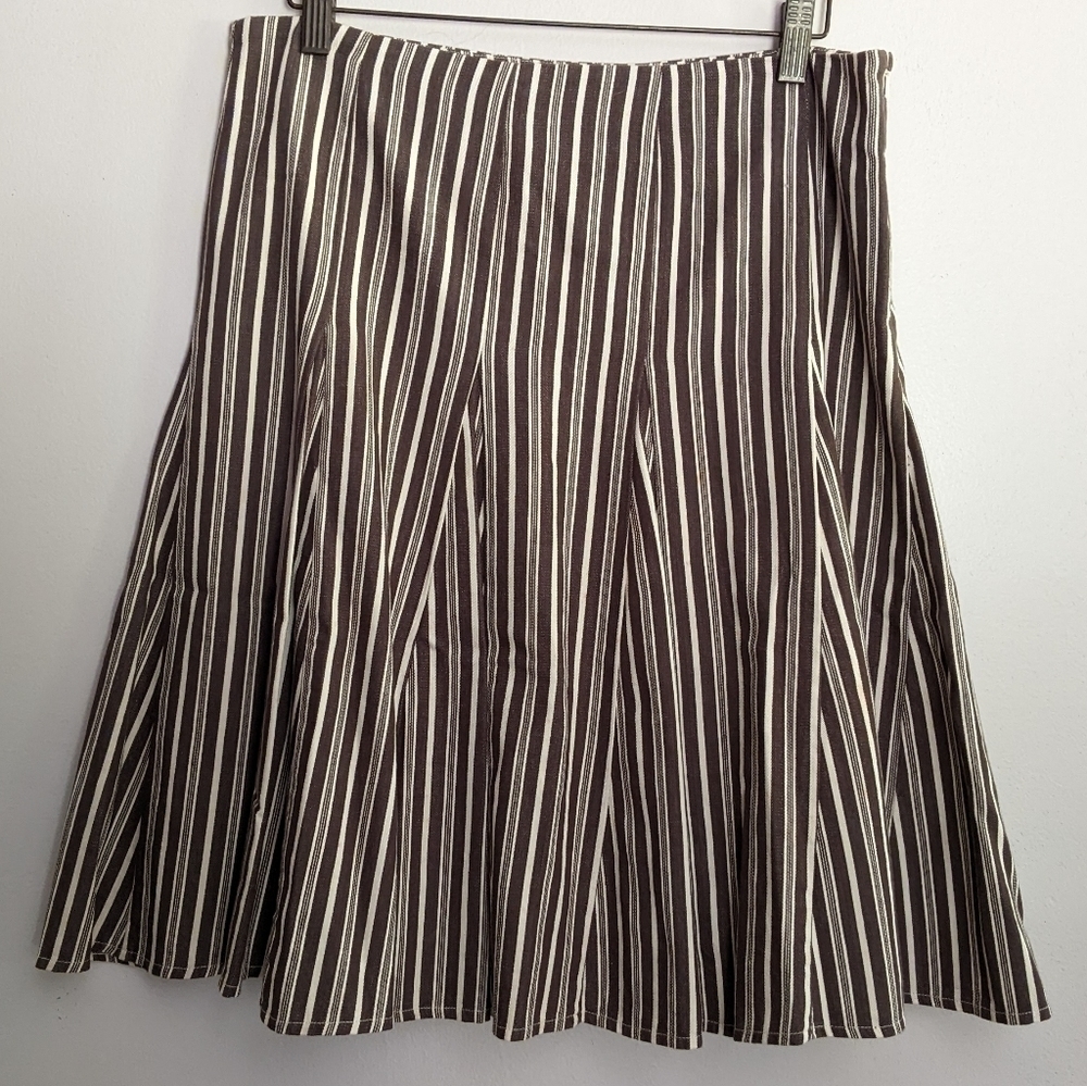 BODEN A-line Pleated Ticking Stripe Brown Cotton Skirt 12R Swing Skirt